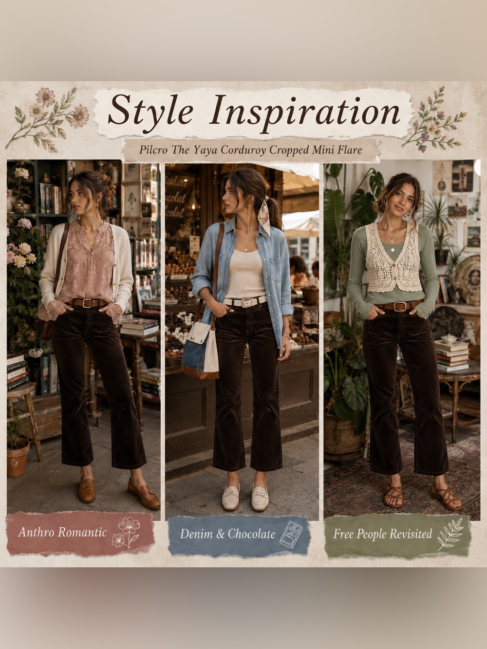 Pilcro by Anthropologie | The Yaya Brown Corduroy Cropped Kick Flare Pants - Picture 3 of 10